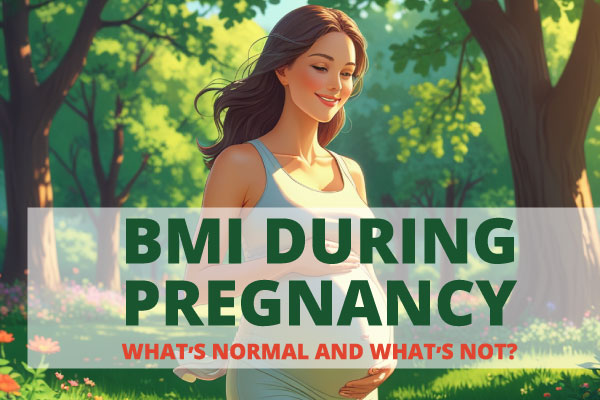 Pregnant woman checking weight and BMI